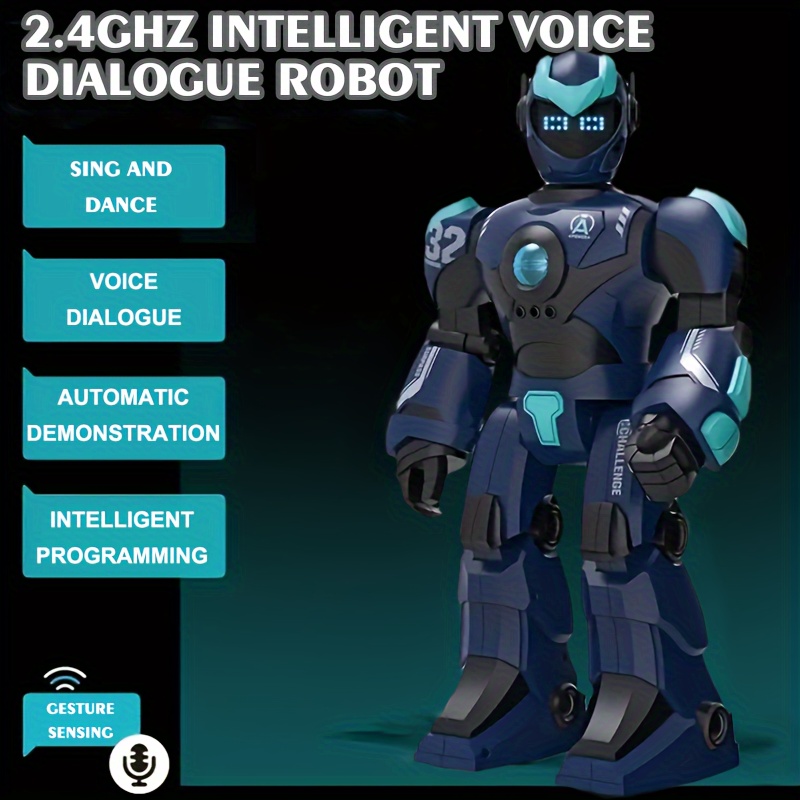 Resim 2.4G Uzaktan Kumandalı Büyük Akıllı Savaş Polisi Robotu, LED Işıkları, USB Şarj, Sesli Diyalog, Akıllı Programlama, Hareket Algılama, Hareketli Hikayeler, Şarkı Söyleme ve Dans Etme! Doğum Günü Karnavalı Tatil Hediyesi 