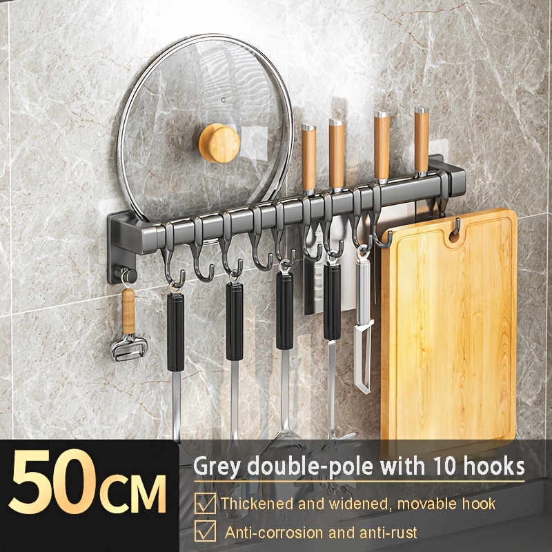 TEMU 1pc Kitchen Rod Shelf, No-drill Installation, For Lids And Utensils, Suitable For Kitchen, Bedroom, Bathroom And Other Storage