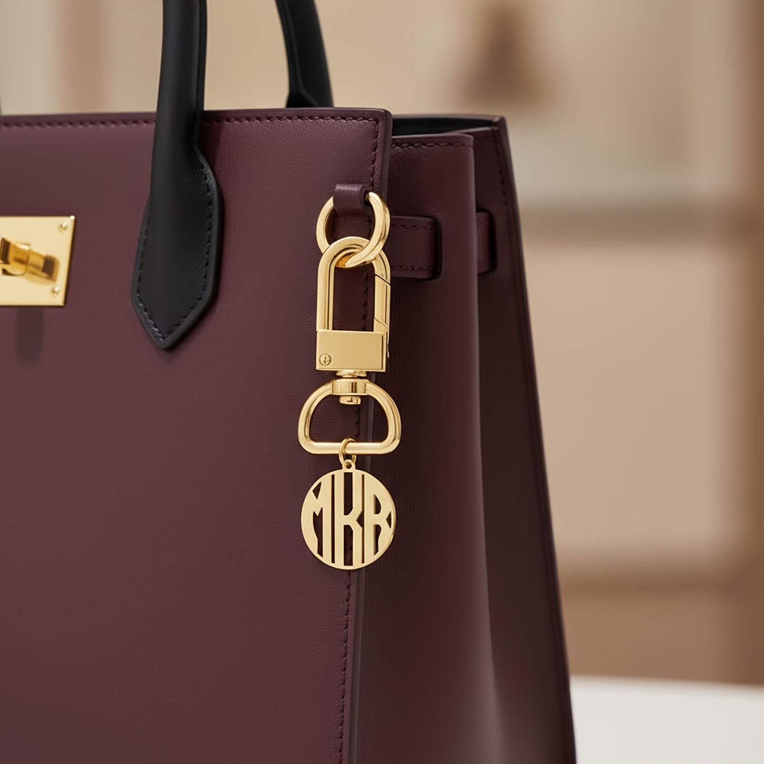 TEMU Personalized Monogram Bag Charm Keychain Custom 3 Initial Letter Round Tag Stainless Steel Swivel Lobster Clasp Tarnish Free Hypoallergenic