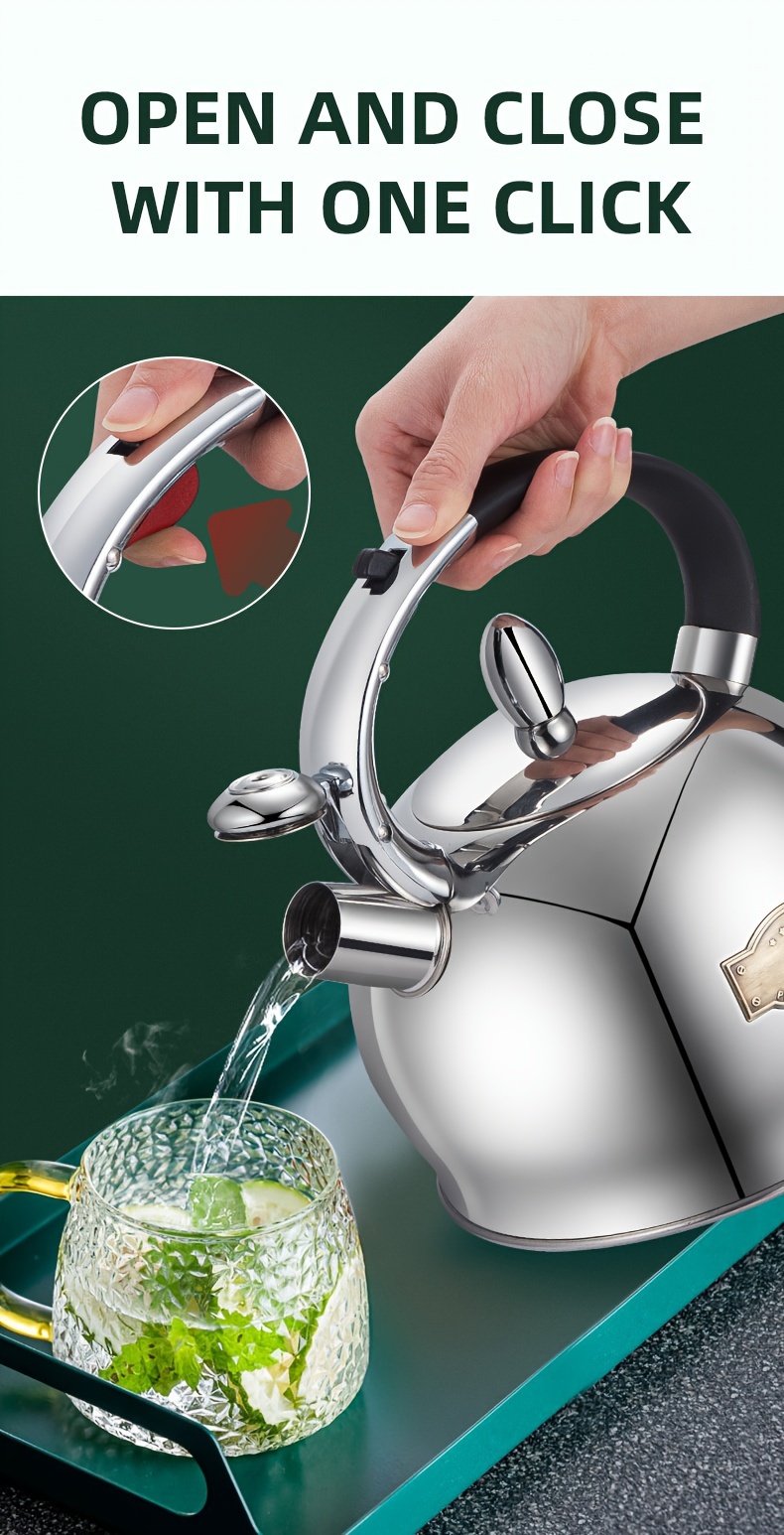 1pc   kettle stainless steel tea pot 3000ml large capacity compatible with gas electric stovetops whistle sounding kettle for home office restaurant use no electricity needed whistle activated stovetop kettle with wide spout fast boiling   spout ergonomic handle silver details 4