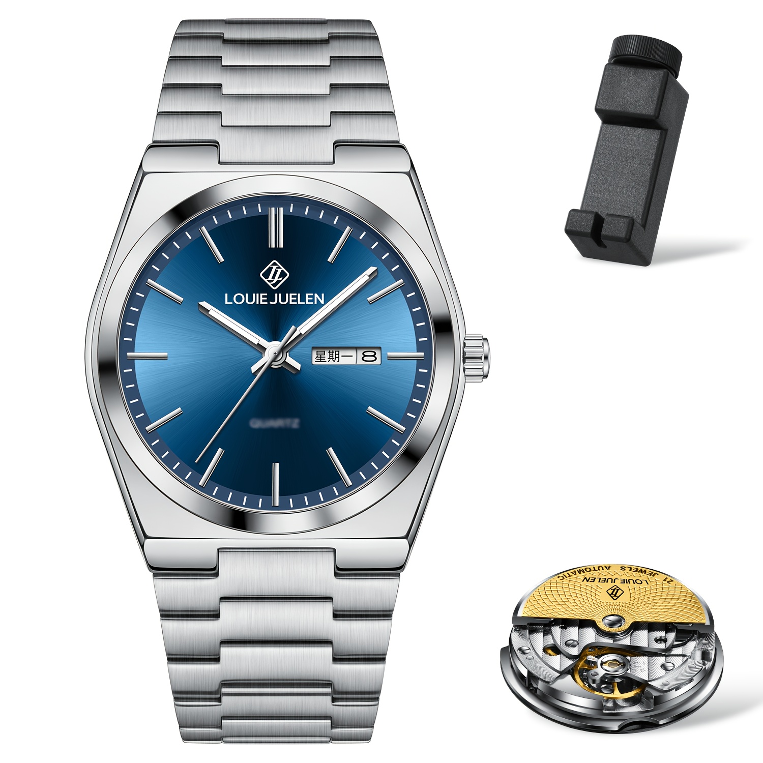 Image of Men's Elegant Automatic Mechanical Watch With Date Display, Stainless Steel - Exquisite Frame Watch, Suitable For Business And Formal Wear, Valentine's Day, Without Battery