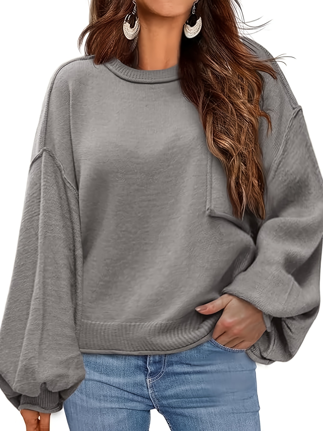 womens plus size oversized round neck long sleeve sweater Temu