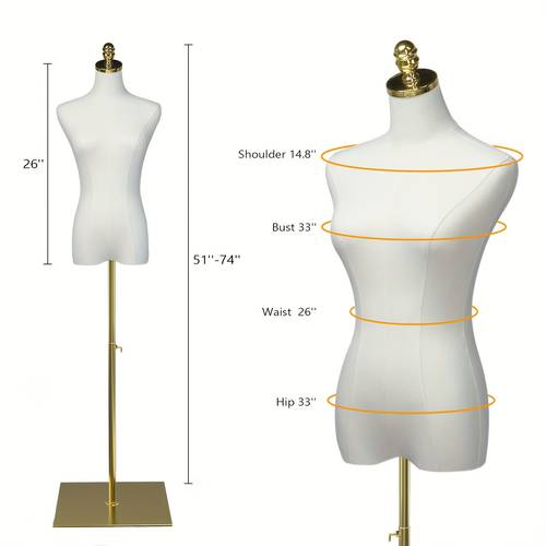 adjustable height female mannequin torso with stable golden stand elegant green dress display for clothing jewelry and sewing retail stores and home use clothing display elegant mannequin durable construction mannequin torso
