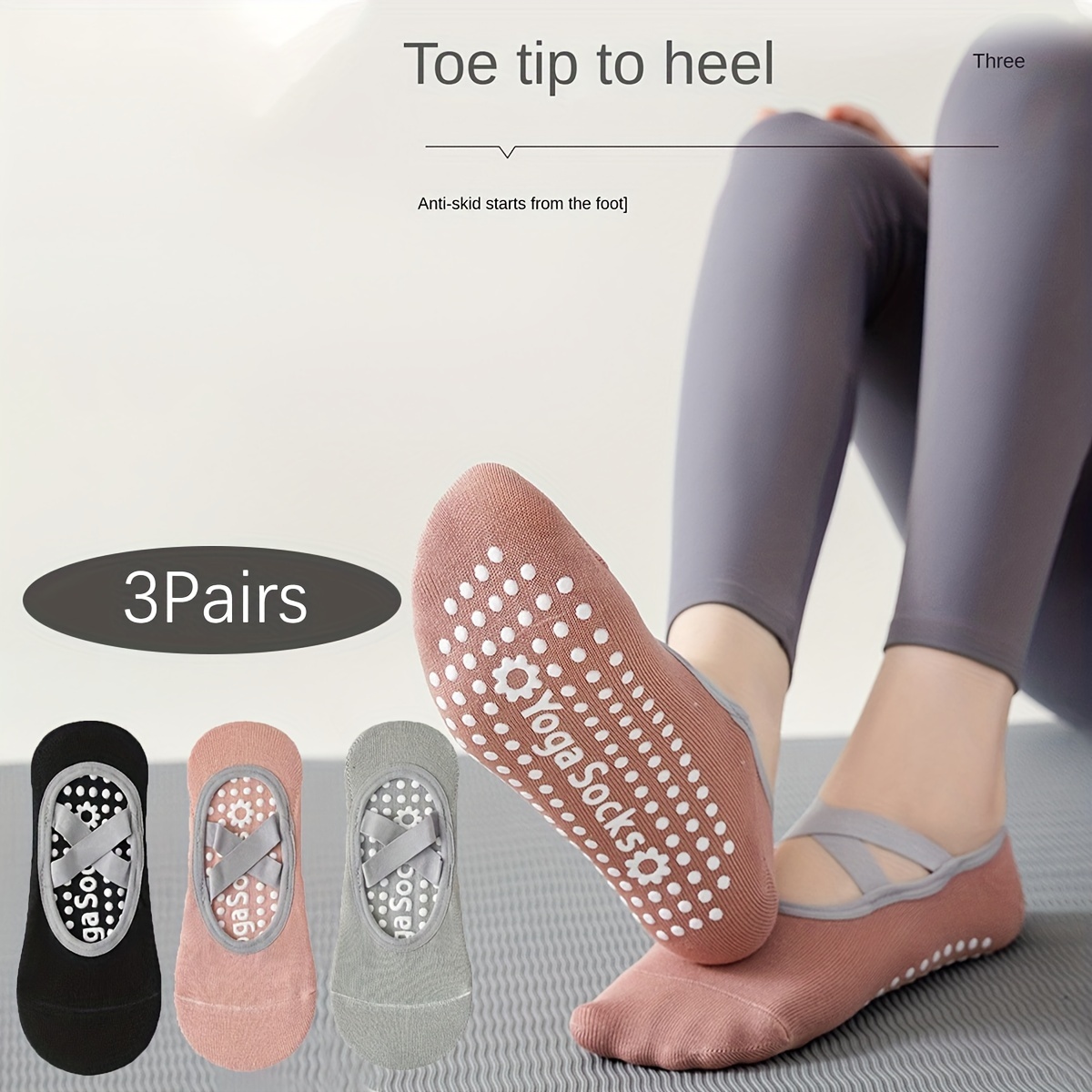 3 Pairs Women Invisible Yoga Sport Non Slip Toe Socks Half Grip