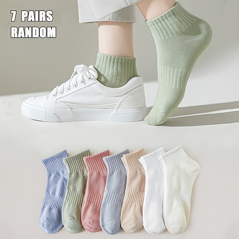 TEMU 7 Pairs Of Random Women's Pastel Casual Sports Low-cut Socks, Comfortable And Breathable With , Suitable For And Daily Wear At Home Or Outdoors