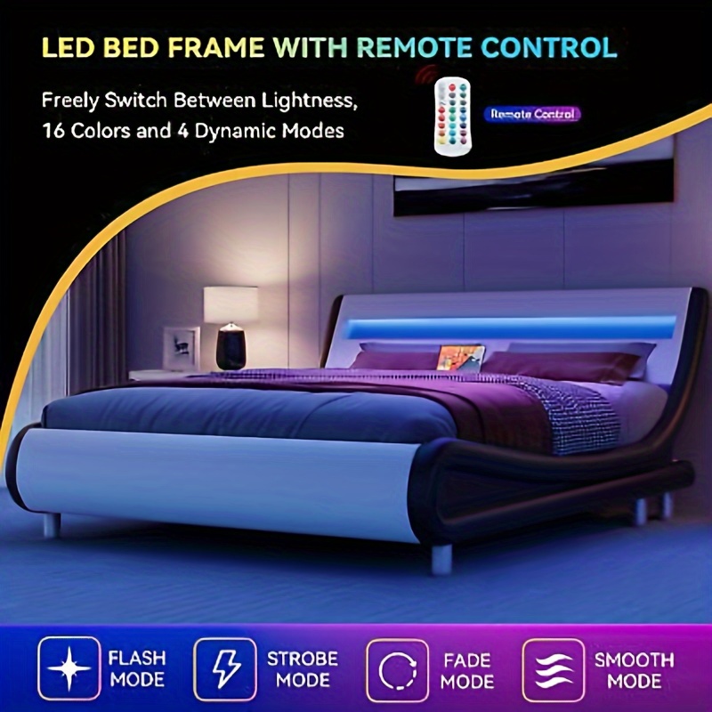 

Modern Led Lighted Queen Bed Frame With Charging Station And Ergonomic Headboard, Easy Assembly- White