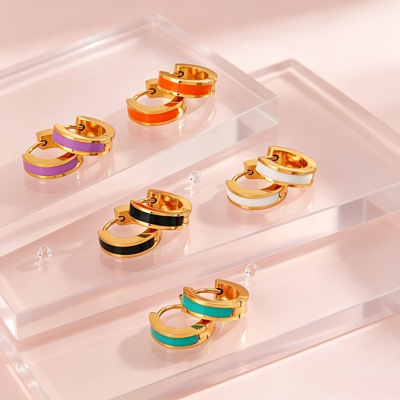 Colored Enamel Drip Oil Golden Edge Circle Ear Studs