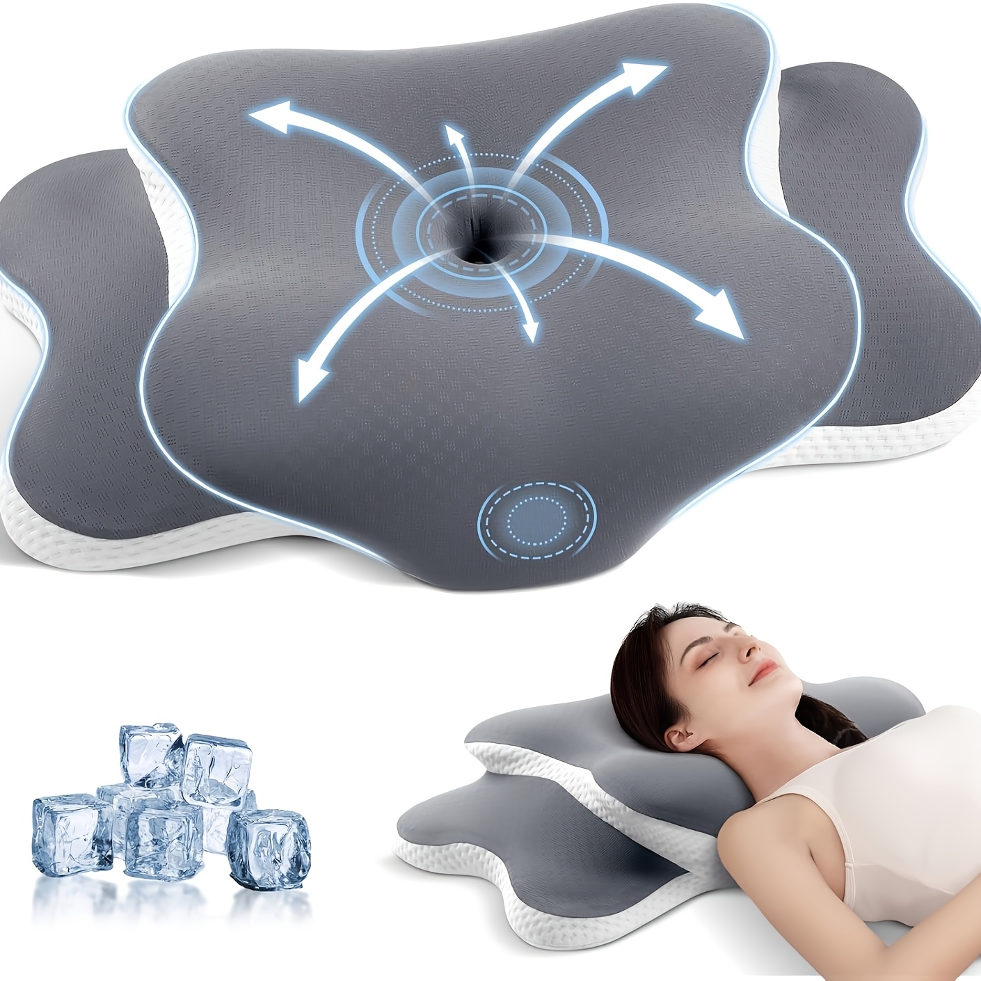1pc Pillow, Ergonomic Pillow For Neck And Shoulder Pressure Relief, Neck Support Pillow For Side//prone Sleepers With Removable Cover, Gray