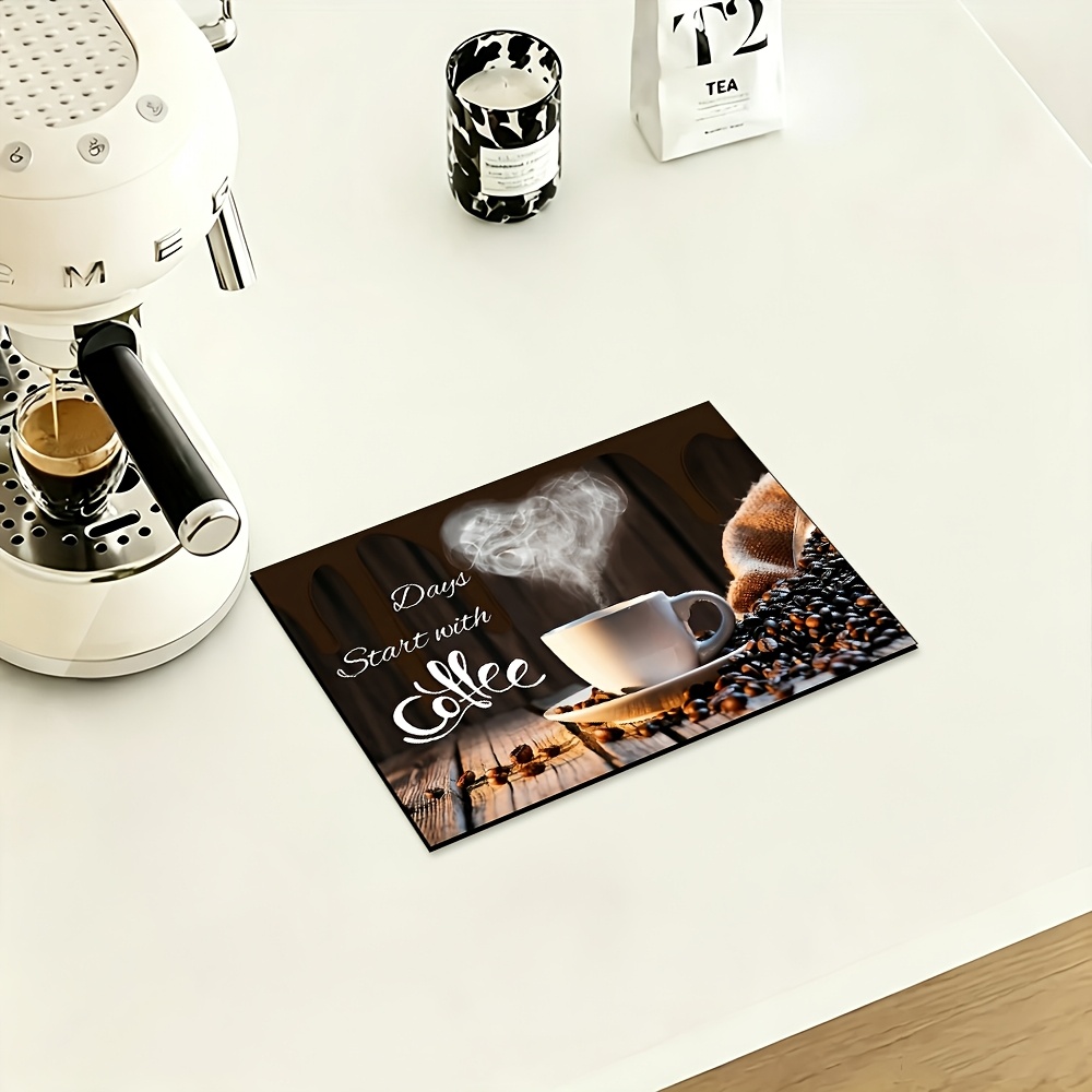 TEMU Tapis 1 pièce en matériau diatomite sur le thème du café, style art , pour machine à café, set de table, tapis d'égouttage, tapis de comptoir -