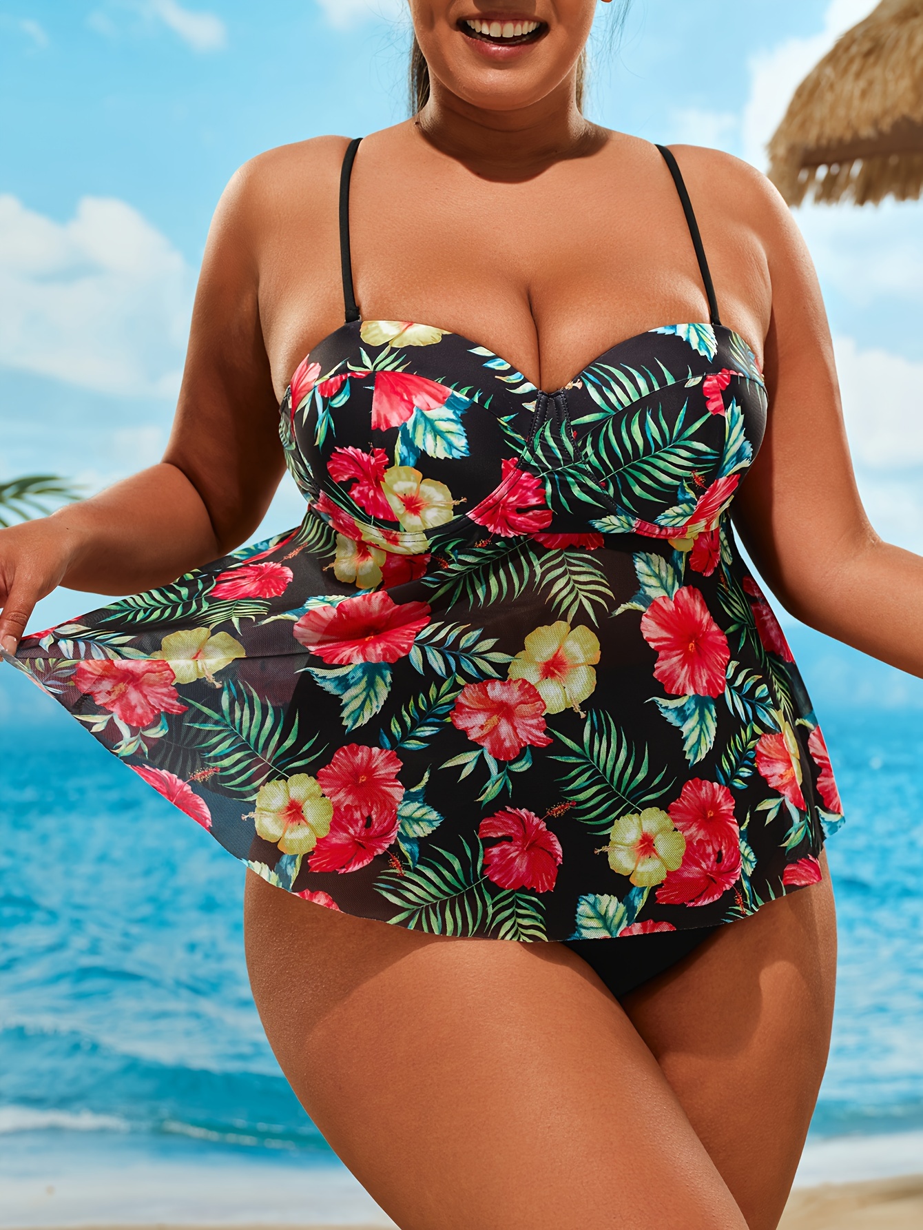 Plus Size Tropical Print Swimsuit - Temu Canada