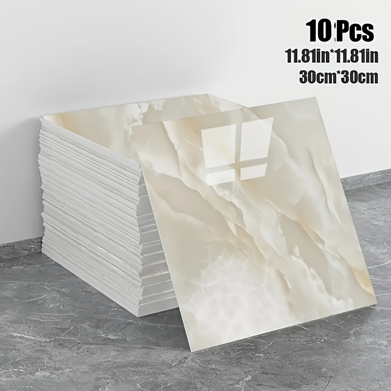 10pcs Self-adhesive Marble Tile Wallpaper For Home Use - Thickened, Wear-resistant, Suitable For Living Room And Bathroom Wall Renovation And Decoration