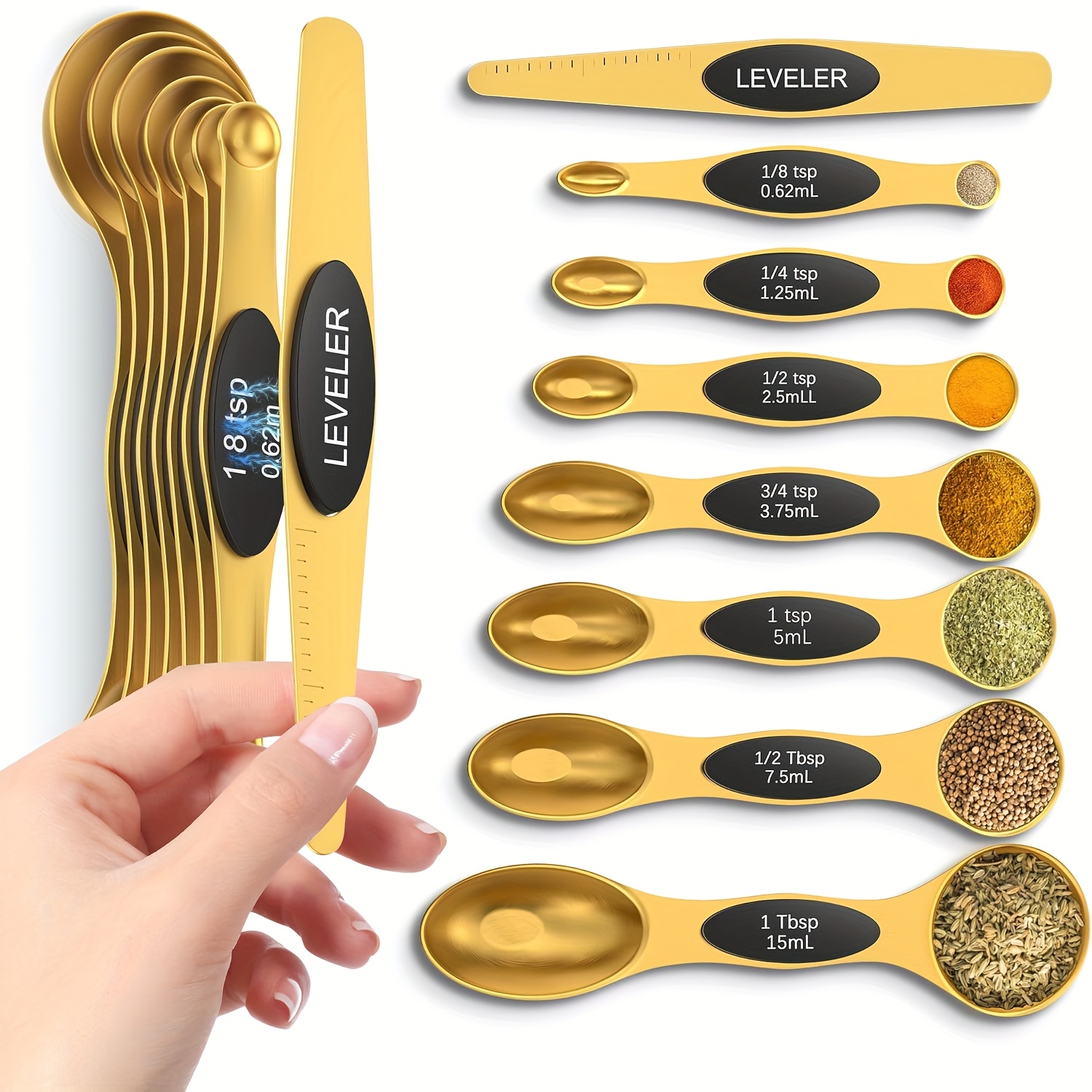 Set of 5 Colorful Dual Sided Stackable Stainless Steel Teaspoon Magnetic Measuri