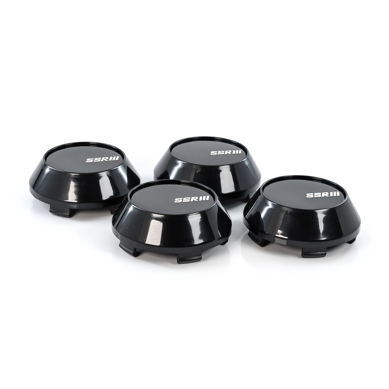 TEMU 4-pack 65mm Gloss Black Raised Wheel Center Caps, Ssr Iii Style Jdm Wheel Covers, Durable Abs Snap-in Rim Hubcaps Dust Cover For Aftermarket