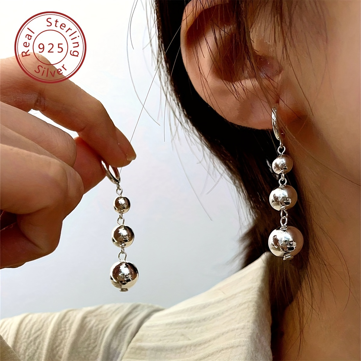 925 Silver Dangle Earrings Polished Circle Drop Hypoallergenic