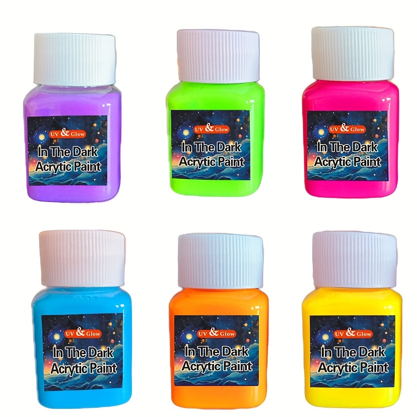 Image of 6 Bright -the-dark Acrylic Paint Kit - 0.71/1.06 Ounces -the-dark Acrylic Paint, Strong -the-dark Paint For Art, Diy Projects Long- For Art, Diy Projects And Graffiti