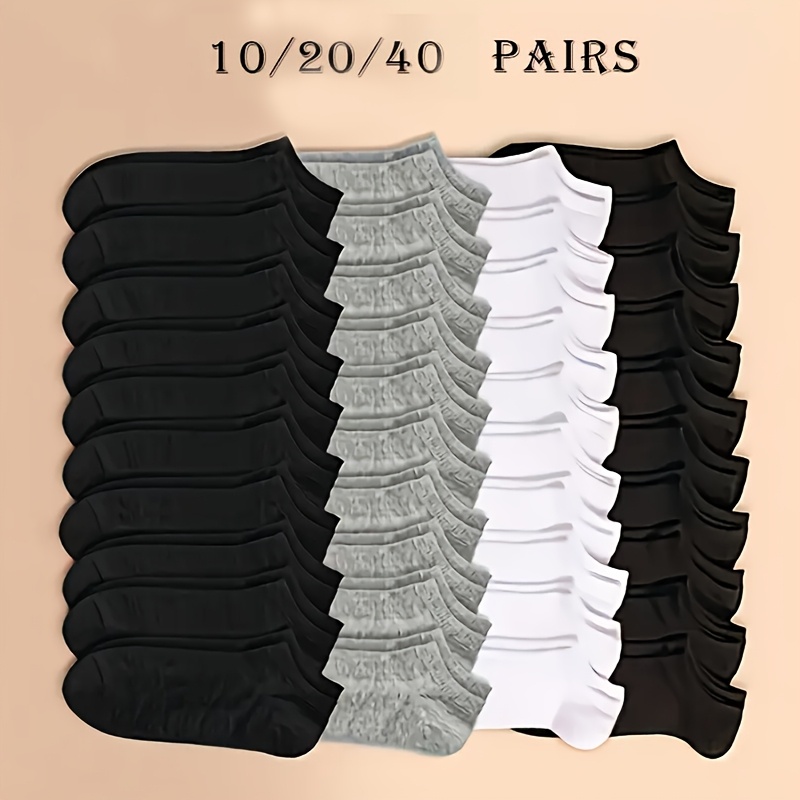 10/20/40pcs Ankle Socks for Men & Women - Breathable, Moisture-Wicking, Thin, Lightweight, Invisible No-Show Socks in Solid Color - Soft Knit Fabric for All-Season Use, Machine Washable, Polyester 95.0% Spandex 5.0%