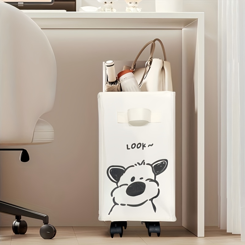 

Square Polyester Office Supply Organizer With Wheels, Lightweight Under Desk Removable Storage Cart With Cute Animal Design