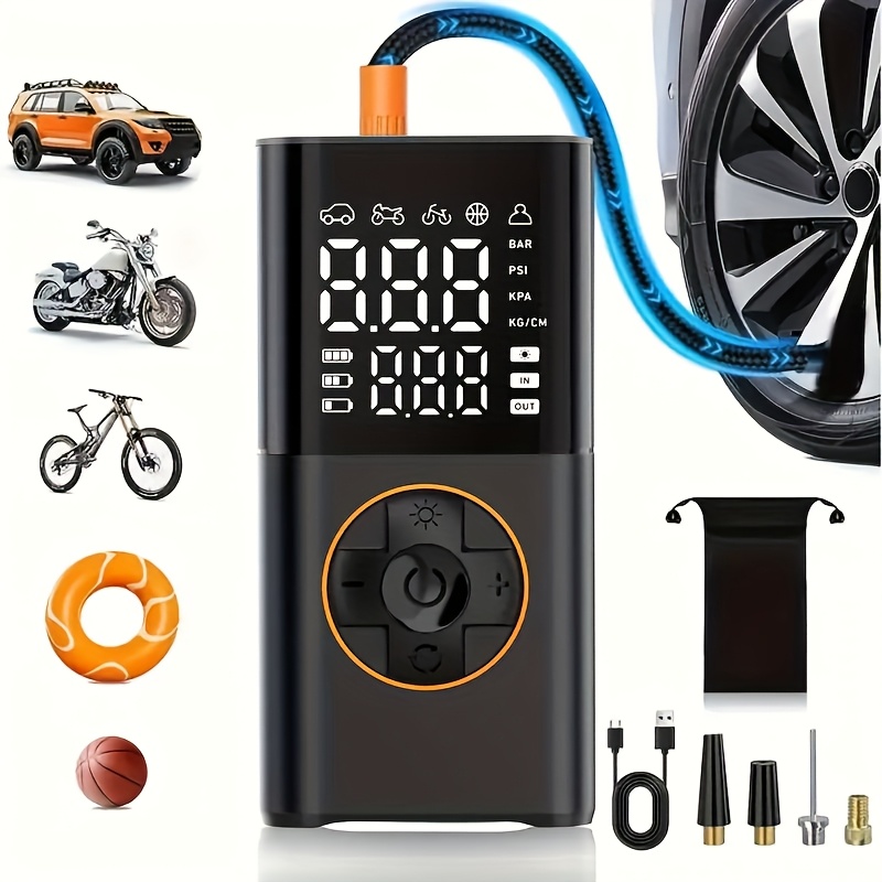 TEMU Tire Inflator Portable Air Compressor- 150psi & 20000mah Cordless Air Pump With Digital Tire Pressure Gauge, Accurate Dual Lcd Display & Led