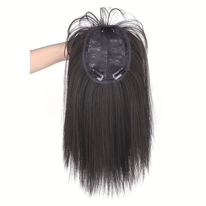14 inch synthetic hair topper for women with bangs clip in straight hairpiece for thinning hair large base wiglet black with highlights versatile style for all   hair accessories details 4