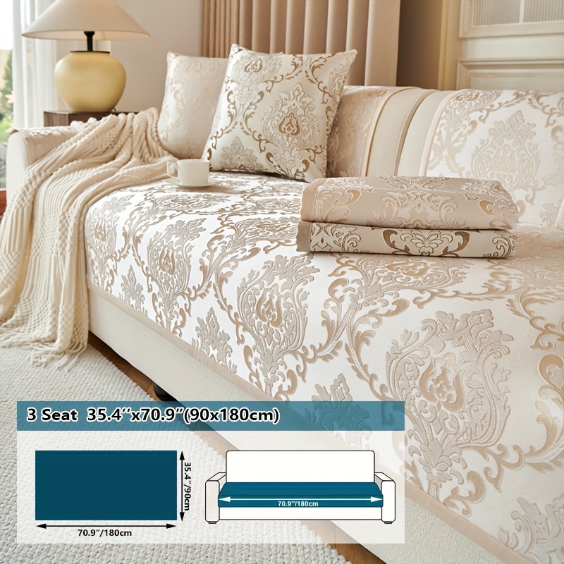 Boho Chic Golden-accented Sofa Cover - Anti-scratch, Non-slip, Machine Washable Couch Protector For Living Room & Office Decor