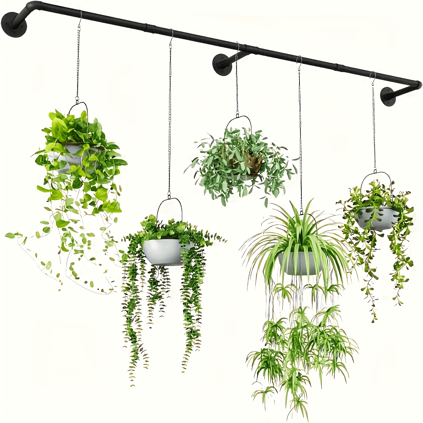 Black Metal Plant Hanger - 1pc 72.05 X 10.43 Inches Indoor Hanging Plant Stand With 3 Hooks - Window Sill Plant Shelf, Wall-mounted Plant Pot Holder, Trellis For Ceiling Gardens