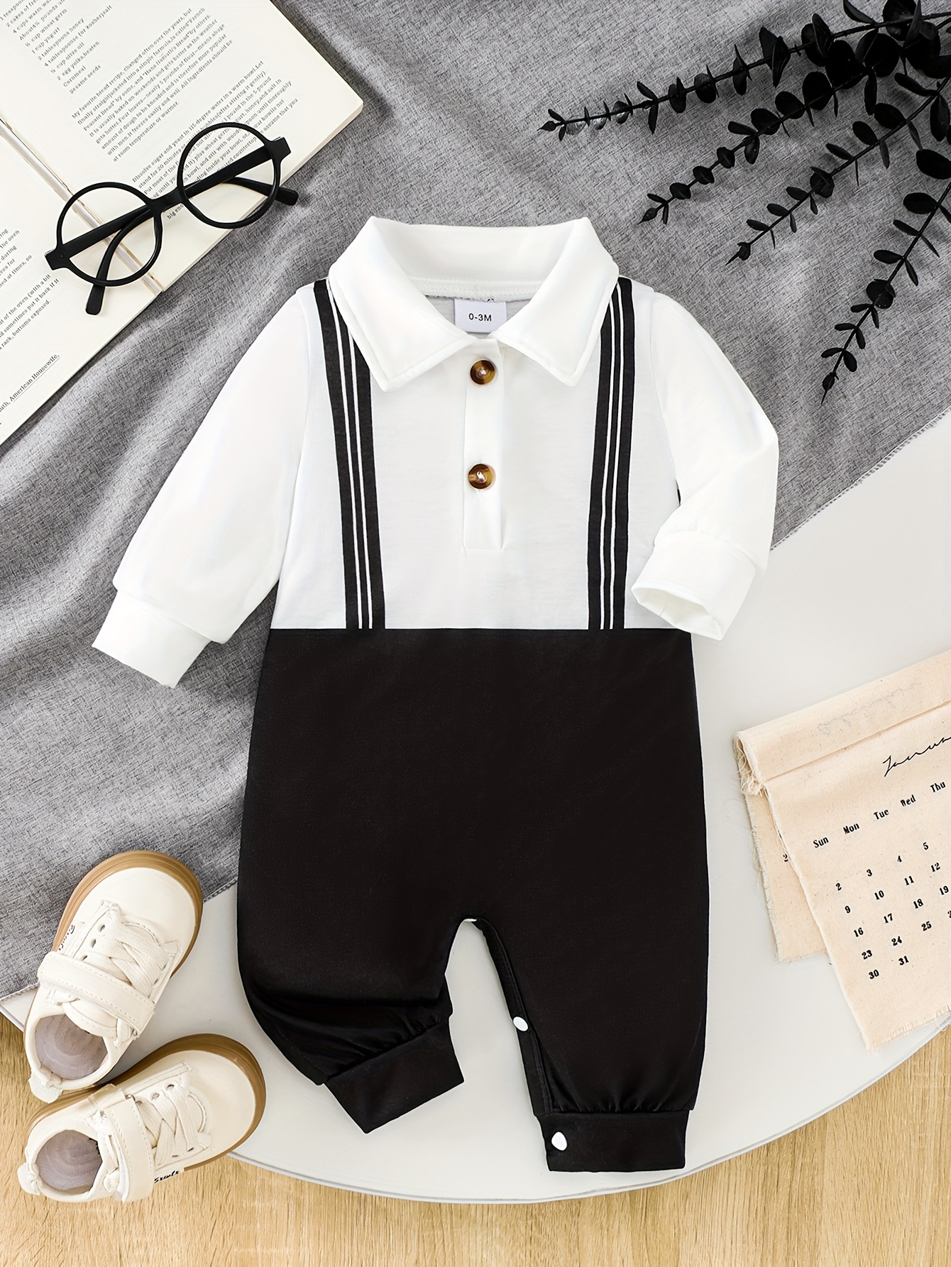 1pc boys   gentleman suspenders casual jumpsuit black white striped button up long sleeve with pockets regular fit   outfit toddler boy clothes   outdoor
