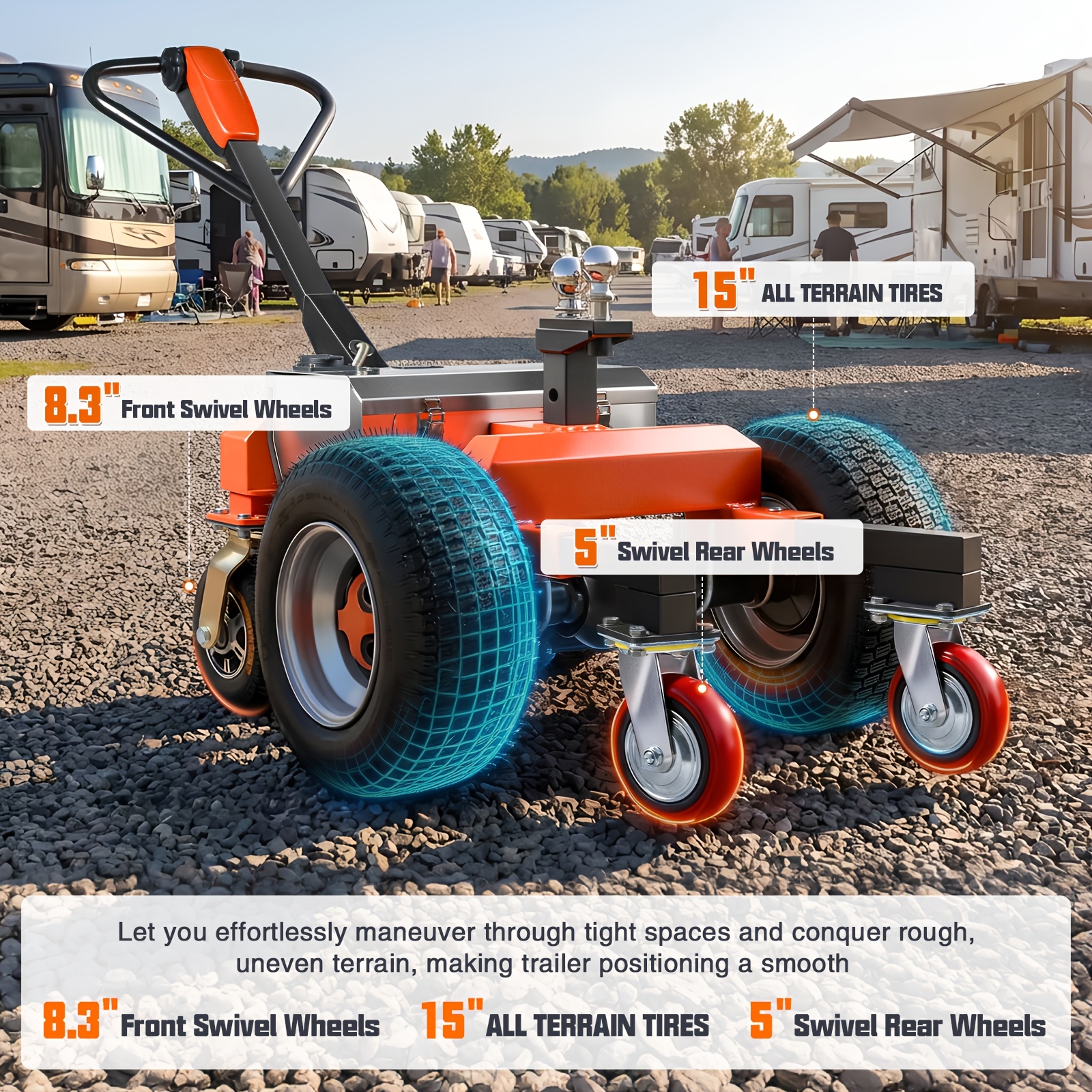 trailer trolley 6 wheels   7500   all terrain wheels adjustable speed reverse drive brake 2 inch 4 inch ball hitch installation suitable for moving rvs car trailers campers Product details 5