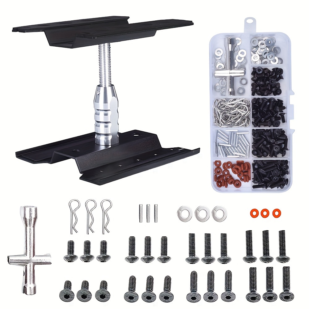   rc car maintenance stand hobby repair tool set with 360 degree rotation and adjustable height including a 270pcs   kit and repair toolbox for 1 8 1 10 1 12 1 16 and 1 18 scale rc cars trucks and buggies black Product details 2