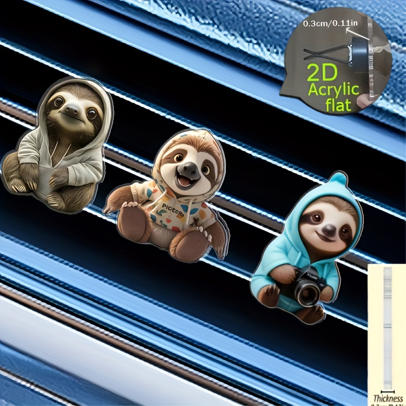 TEMU 2d Flat, 3pcs Sloth Pattern Car Vent Clip Decor, Scent Diffuser For Cars With Unscented Sponges Included, Christmas Auto Ornament Gift, 2d Flat