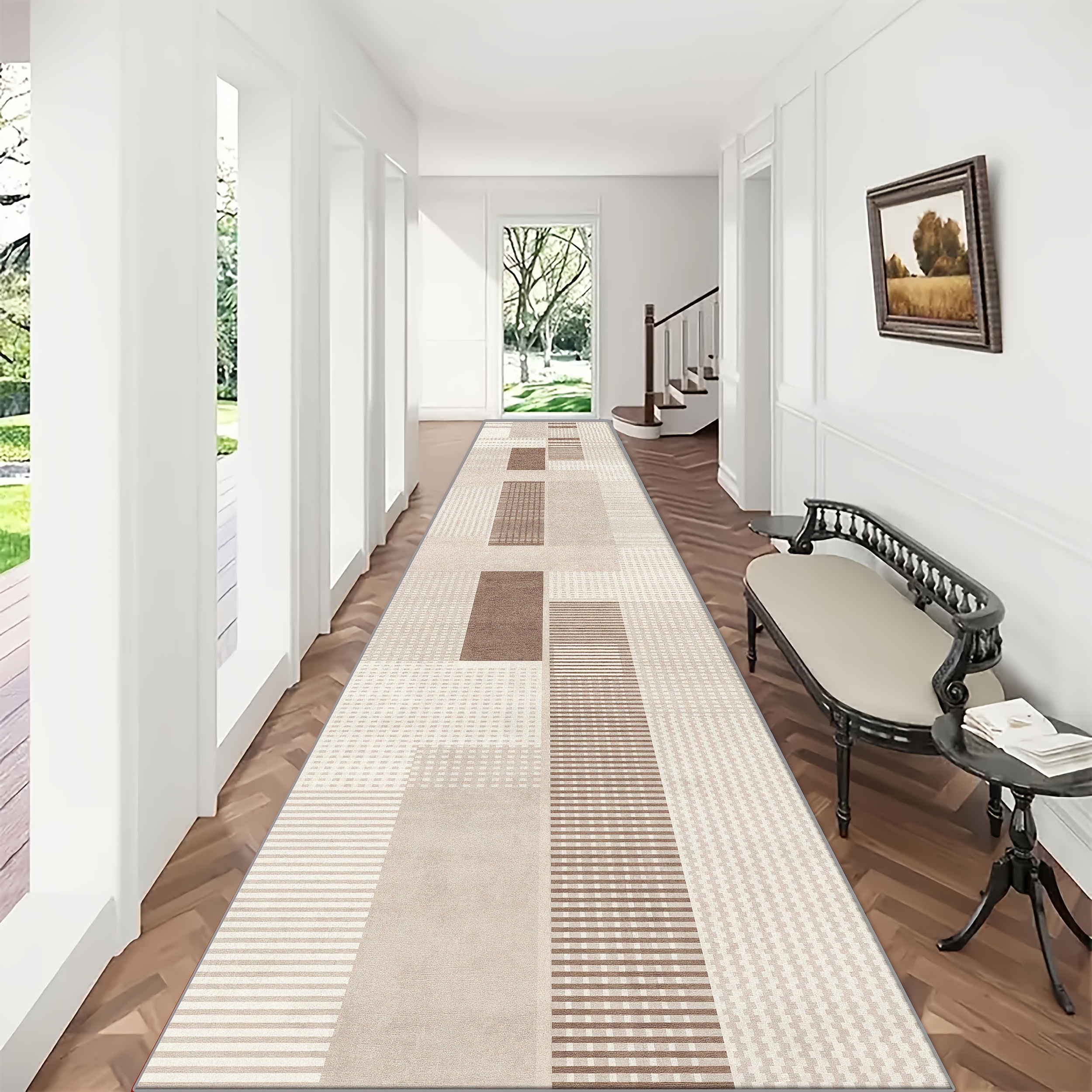 TEMU Sea Transport Golden Diamond 1pc, Modern Minimalist Pattern Hallway Mat, Geometric Line Long Mat, Machine Washable Kitchen Mat, Home Decor,