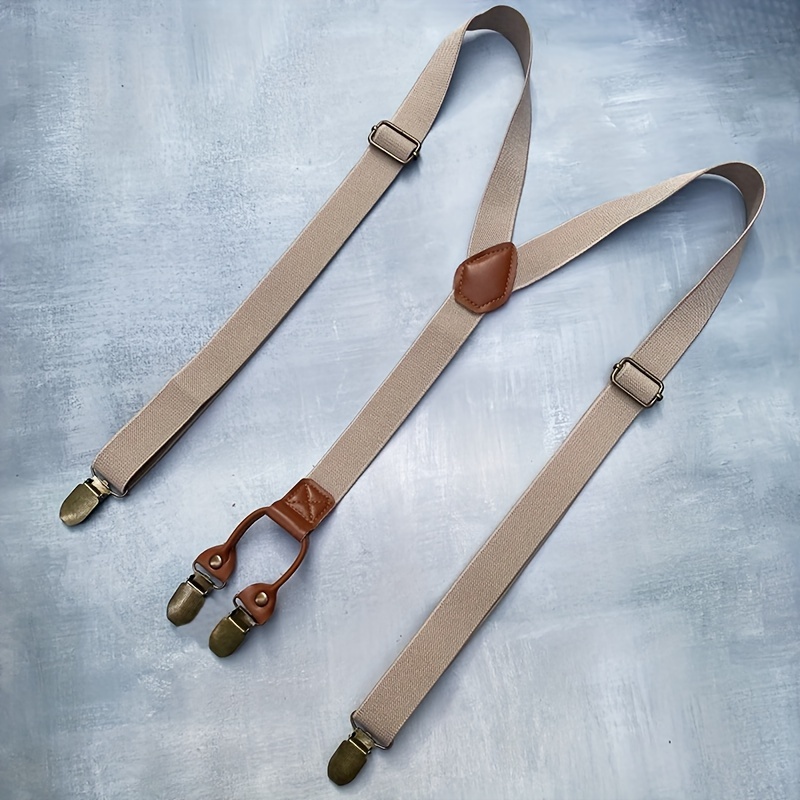 E-shop Hosenbügel im britischen Stil, Herren-Hosenbügel, Bronze, vier Clips, elastische Webgurte, Hosenbügel für Hosen mit Fall, verstellbarer Bühnen-