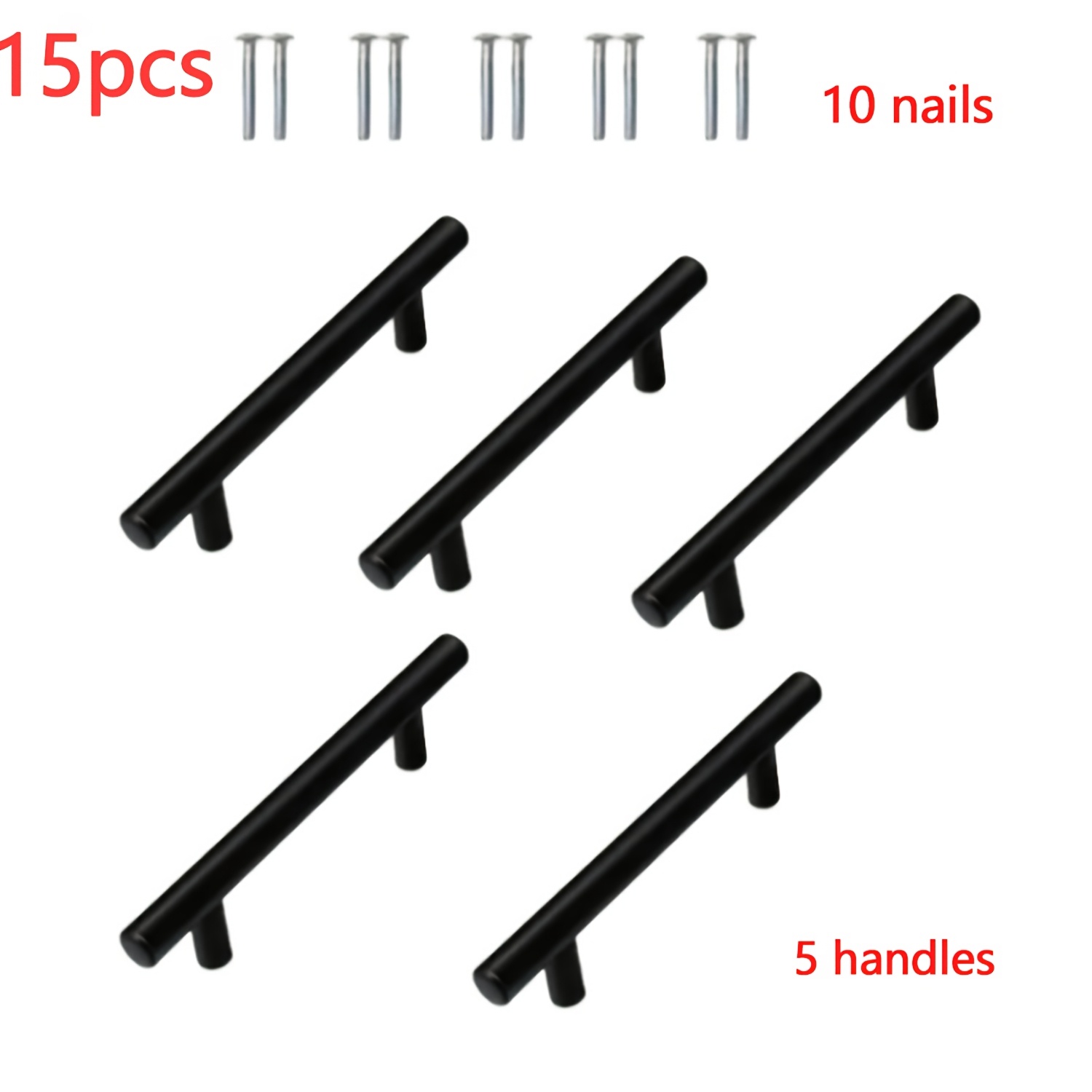 TEMU 15pcs Stainless Steel Cabinet Handles, Suitable For Cabinets, Drawers, And Wardrobes, Black T-shaped Cabinet Pulls, Stainless Steel Drawer