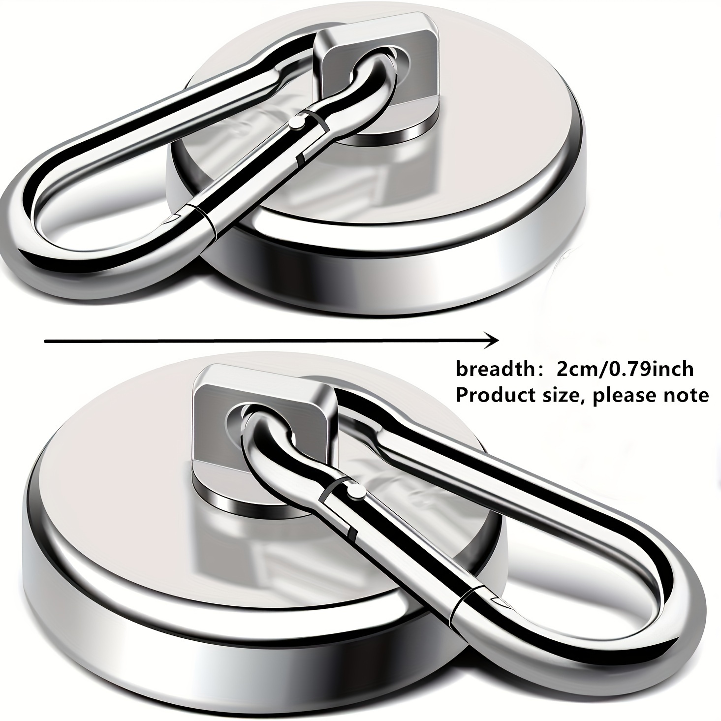 

2-pack Stainless Steel Magnetic Hooks With Carabiner - Polished Finish, Rust Resistant, Wall Mount Heavy Duty Neodymium Magnets For Bbq, Kitchen, Garage, Cruise, Refrigerator - 100lbs Capacity