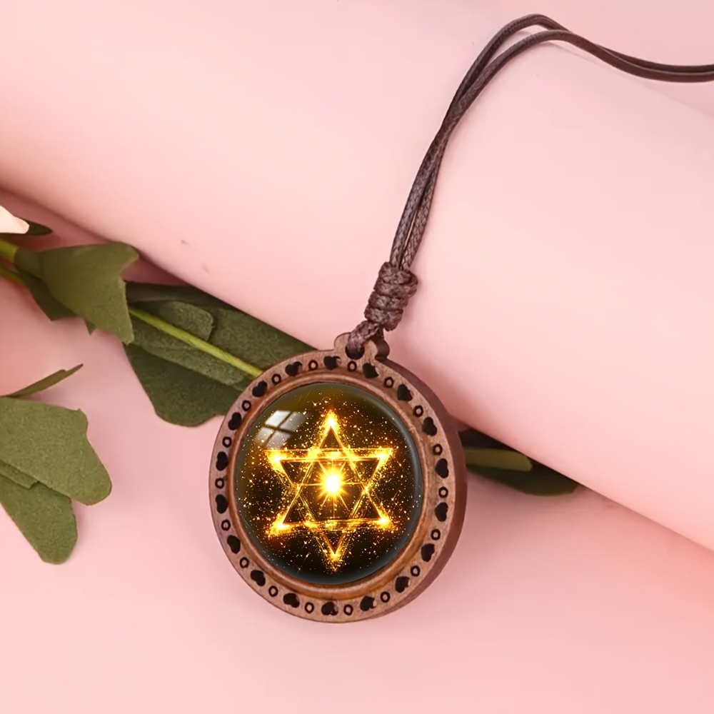 Golden Star Shining Heart Wooden Necklace