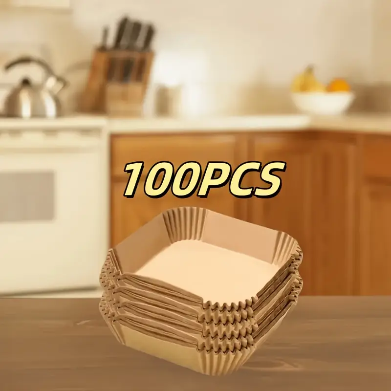 100pcs air fryer liners disposable 8 inch square non stick parchment paper oil proof heat resistant 450 for 5 12qt baskets microwave oven safe precut for compatible with all air fryers home baking holiday cooking halloween christmas easter thanksgiving accessories for air fryer air fryer liner xl oilproof paper material durable liner meal preppers Product details 3