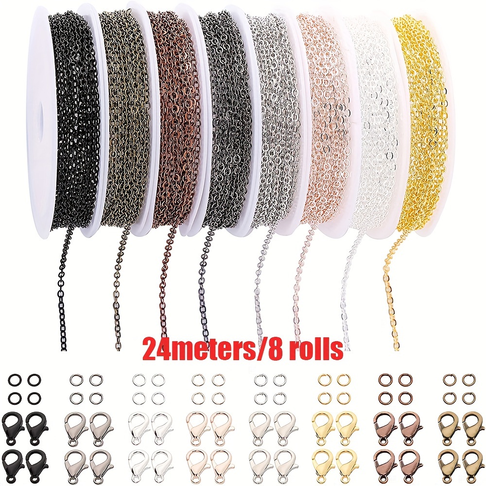 TEMU 78.7ft Jewelry Making Chains, 2mm Metal Necklace Chains With Lobster Clasps Open Jump Rings For Necklace Bracelet Anklet Making, 8 Colors