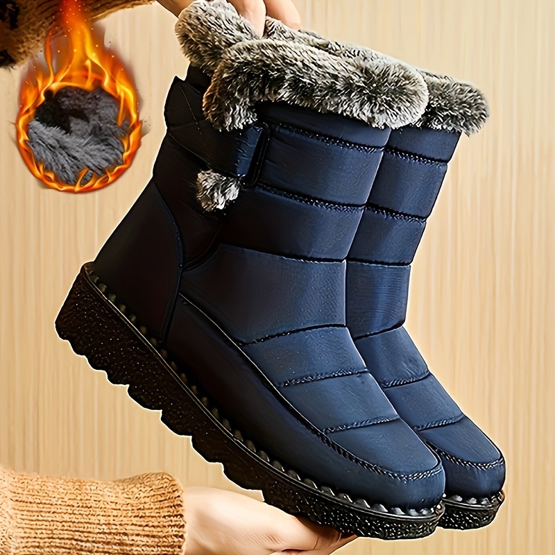 

Bottes de décontractées - unie pelucheuse, à enfiler fermeture à , rond, évasé, chaussure d'hiver imperméable et , semelle en PVC antidérapante