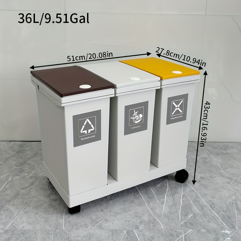 TEMU 1 Set, Large Kitchen Trash Can, Garbage Dry And Wet , Large Capacity Classification Trash Can, Detachable , Movable, With Wheels, Suitable For