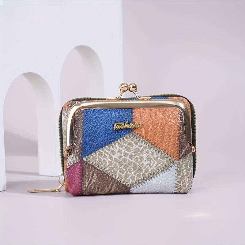 Image of Exquisite High-end Short Coin Purse Card Holder, 2025 New Style Women's Fashion Spliced Large Capacity Multi-card Slot Multi-functional Id And Coin Clip Wallet
