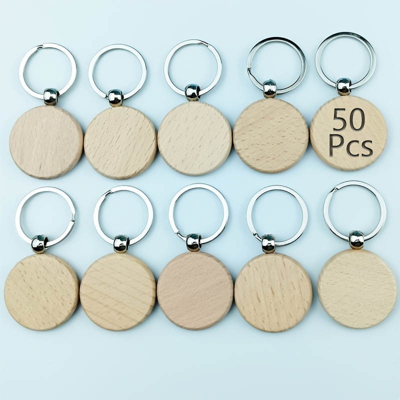 50pcs Round Shape Wooden Blank Keychain, Diy Unfinished Wooden Name Key Tag Gift Keyring Bag Purse Charms