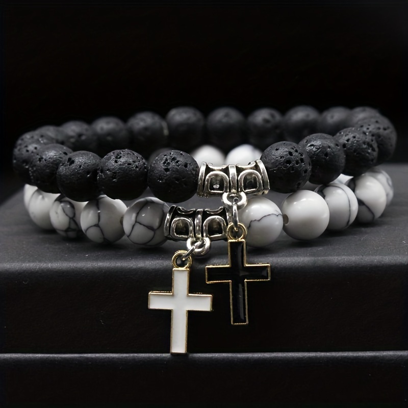 Beaded Cross Couple Bracelet Set