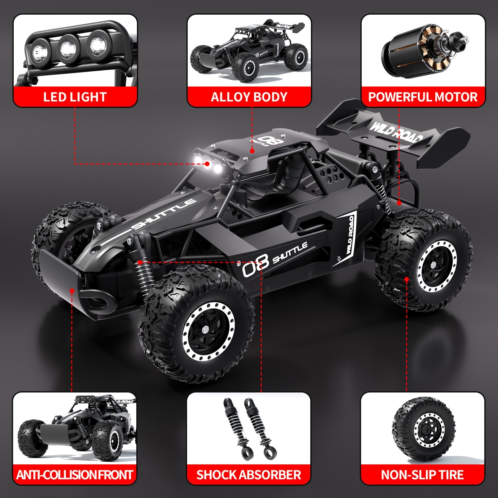 1:16 scale high speed remote control off-road vehicle, 20 km/ h electric drift racing car, alloy steel frame, with charger and battery, shock absorption, anti-collision, durable - ideal choice for birthday, Halloween, Christmas gifts, optional blue/ orange/ black