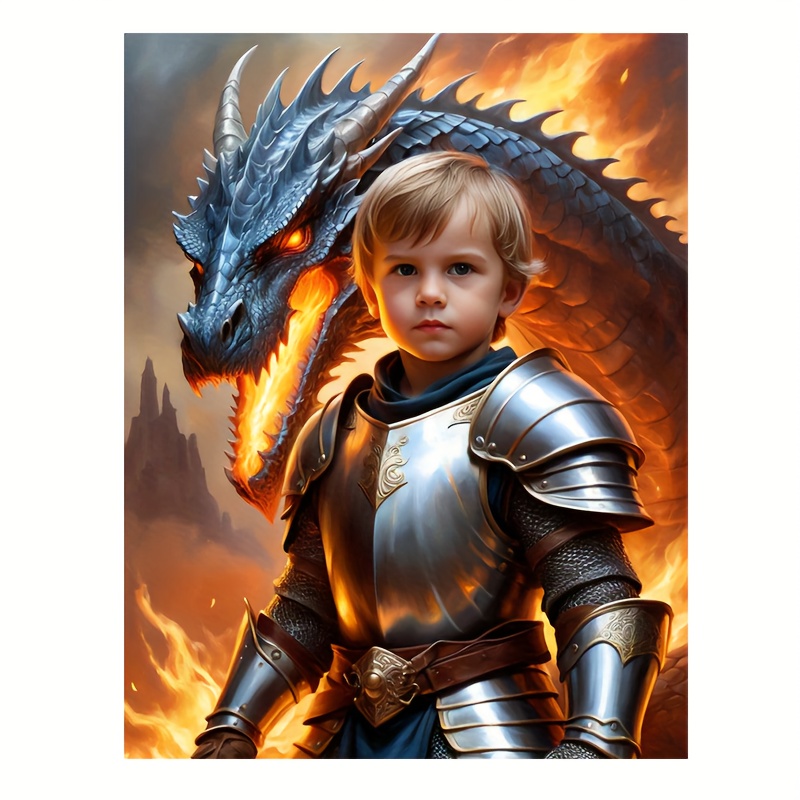 TEMU Customized Portraits Of Boys And Girls Posters Print Canvas Painting Holiday Gift Steel Warrior And Dragon Pictures Wall Art Living Room Decor
