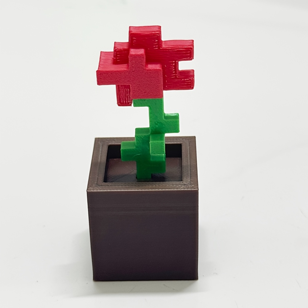 TEMU Small-size Durable Pixel Rose Decor Ornament, Bedroom & Office Desk Space Layout Accessory For Pixel Art Lovers, Plastic Material