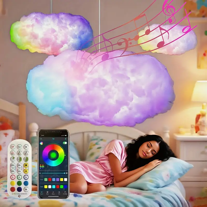 3d thunder cloud led light with music sync rgb multicolor changing strip lights usb powered wireless remote app degree wall ceiling mount for indoor bedroom gaming room party christmas and holiday decorations Product details 1