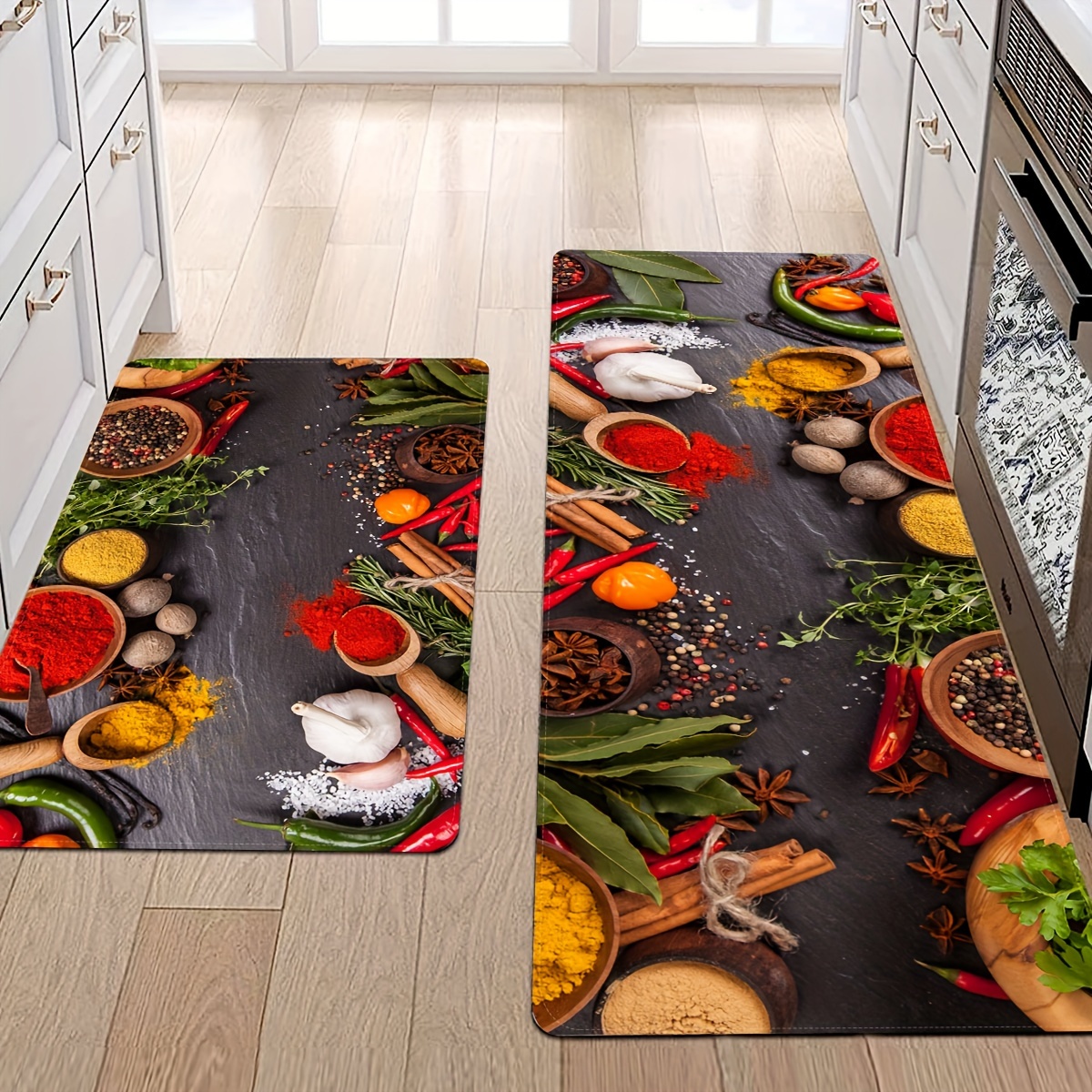 

1pc Kitchen Area Floor Mat, Spices & Vegetables Design Kitchen Mat, Non-slip Stain Resistant Floor Mats For Indoor Outdoor Decor