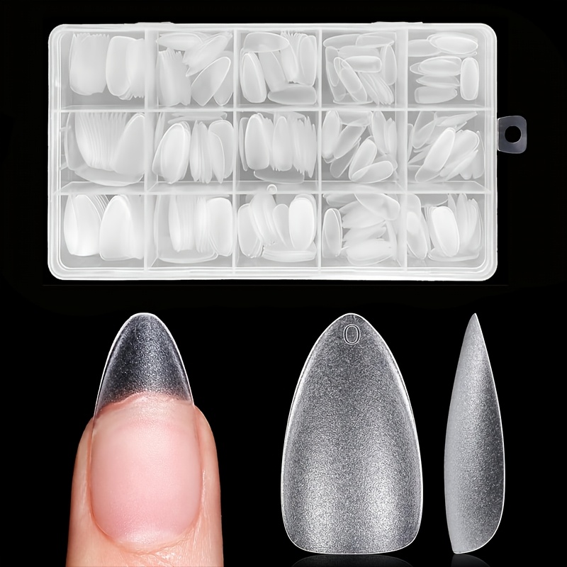 TEMU Short Almond-shaped Nail Tips, 450pcs Acrylic Gel Double-sided Matte Transparent Pre-polished Nail Tips No Wearable Nail Pieces 15 Sizes