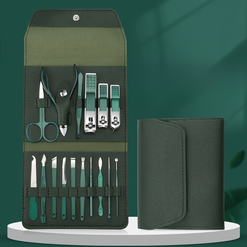 TEMU 16pcs Of Dark Green Nail Clippers Nail Clippers Set Of Manicure Tools Dead Skin Trimming Manicure Beauty Set, A Of Tools To The
