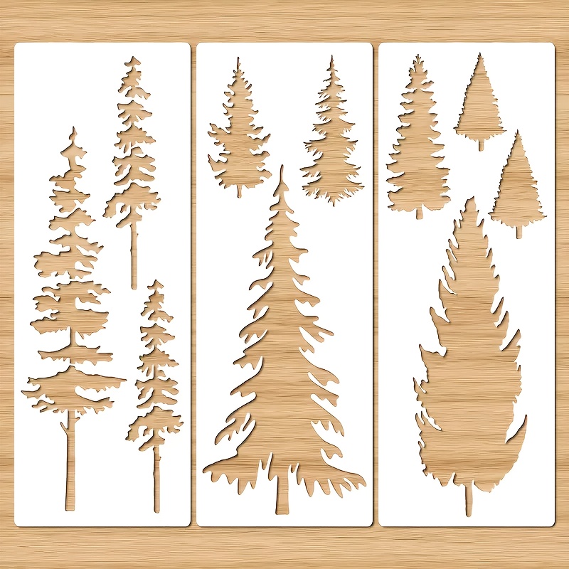 Image of 3pcs Reusable Christmas Tree Stencils For And Floors, Graffiti Art Crafts, Fir Pine Evergreen Pattern Plastic Painting Templates, 5.9 X 11.8 Inches