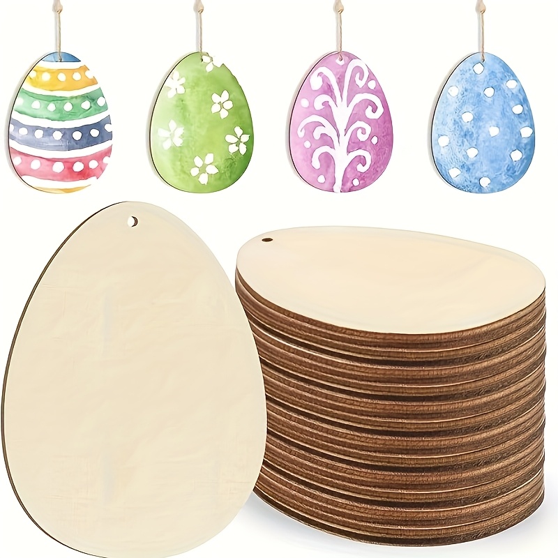 

25pcs Wooden Egg Ornaments, To Paint Easter Decoration For Home Crafts Hanging Decoration, Painting Gifts